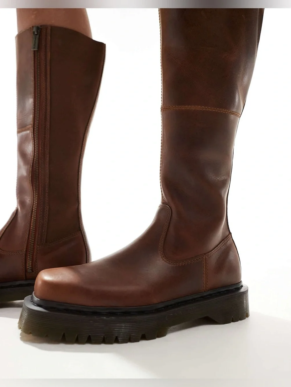 NWOB Dr Martens Amaayah Knee High Leather Brown Square Toe Platform Boots 7L,8L